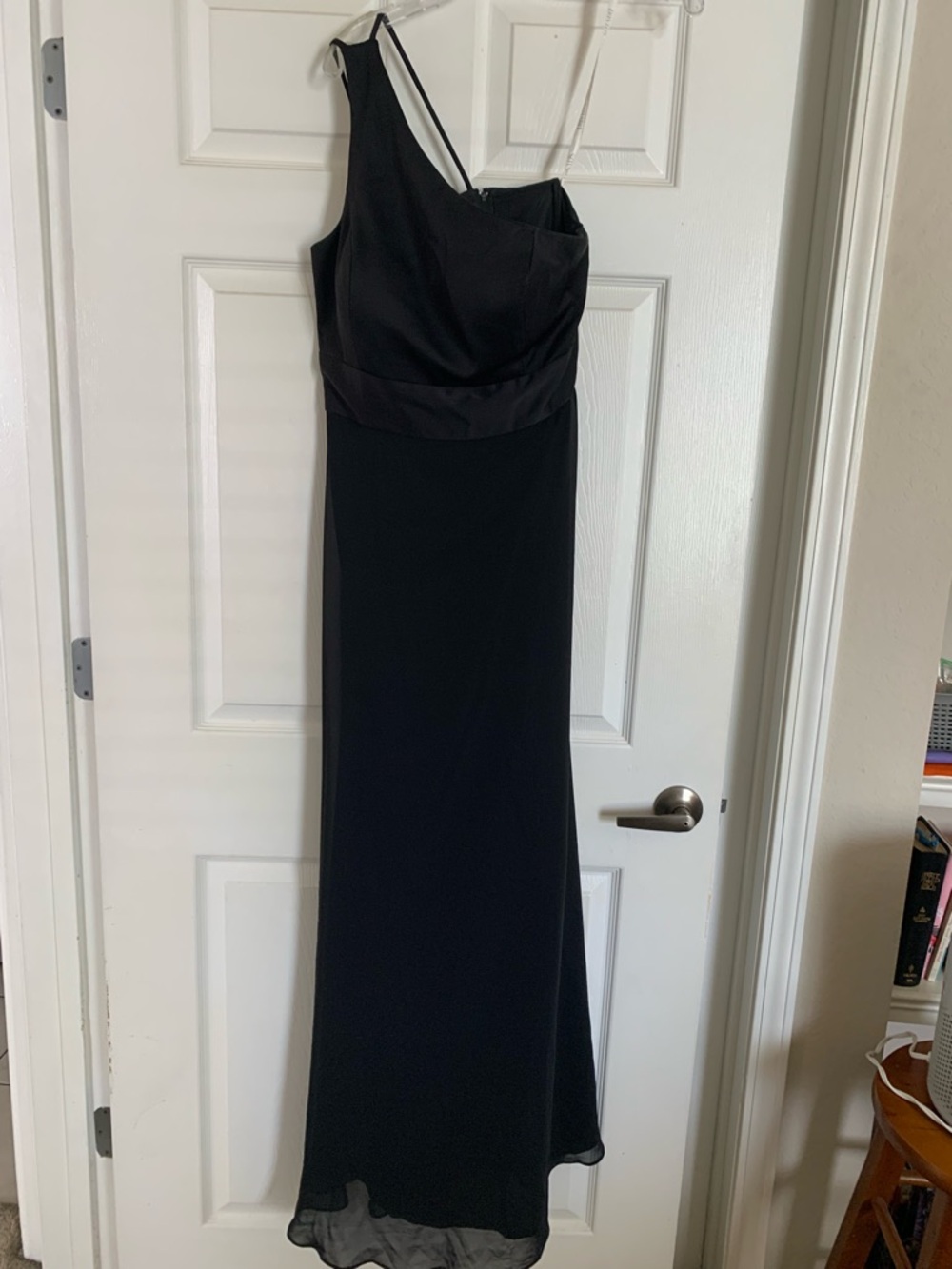 Elegant One-Shoulder Black Evening Dress David’s bridal